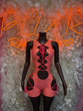 Coral cheetah-print lace-up bodysuit with cutout front and side ties
