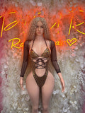 Gold cheetah-print lace-up front bodysuit with long sleeves