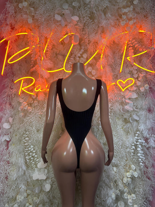 Black sheer mesh bodysuit with open back