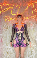 Bottlegirl lightning-bolt lace-up romper, sheer long sleeves, front view