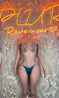 Blue rhinestone bikini with crystal jewel embellishment on bra and matching bottoms