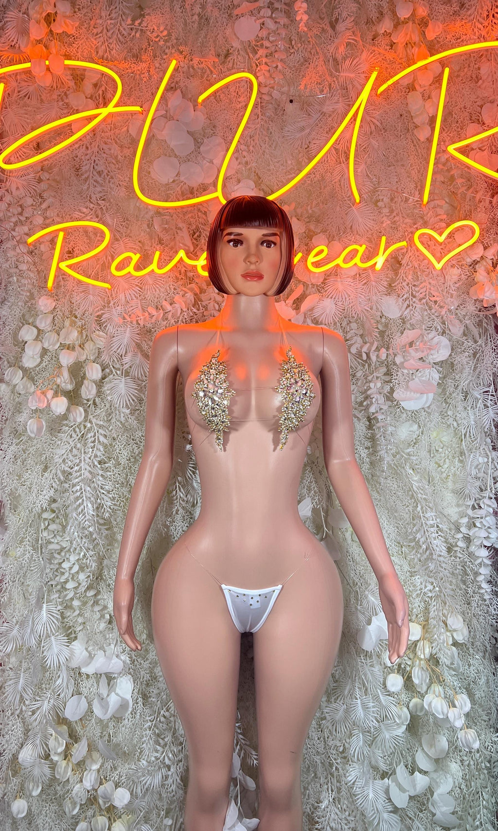 Rhinestone bikini set with silver triangle top and matching thong bottom