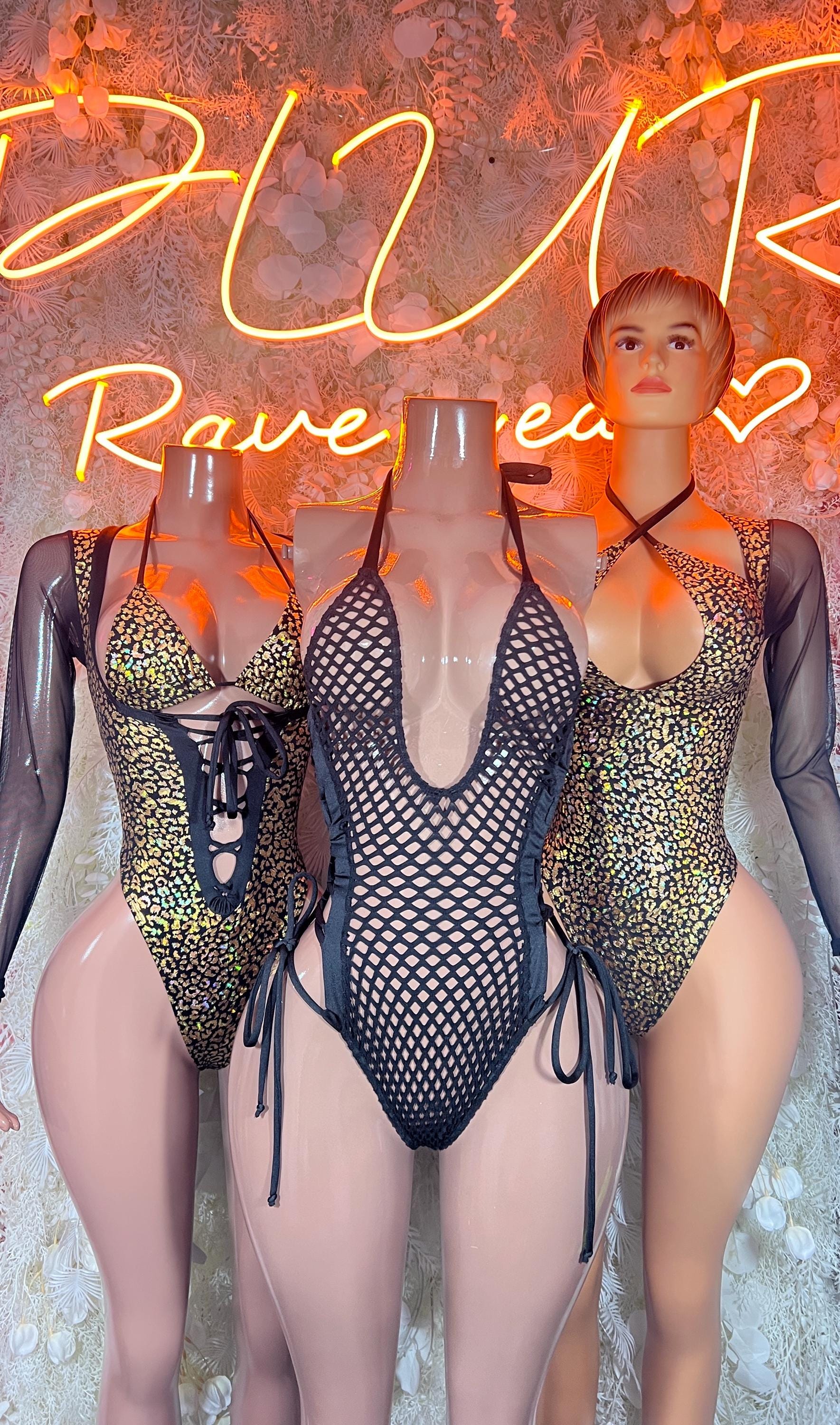 Cheetah print bodysuit with lace-up V neckline, long sheer sleeves