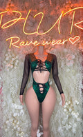 Bottlegirl Bodysuit Green Cheetah Metallic  - One Piece Bartender Outfit,  Dancewear, Party Clubwear ( small left )
