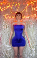 Rhinestone rave mini dress, strapless bodycon, deep purple, sparkly detailing