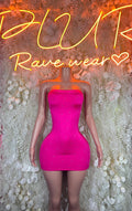 Rhinestone mini dress, strapless bright pink bodycon with sweetheart neckline