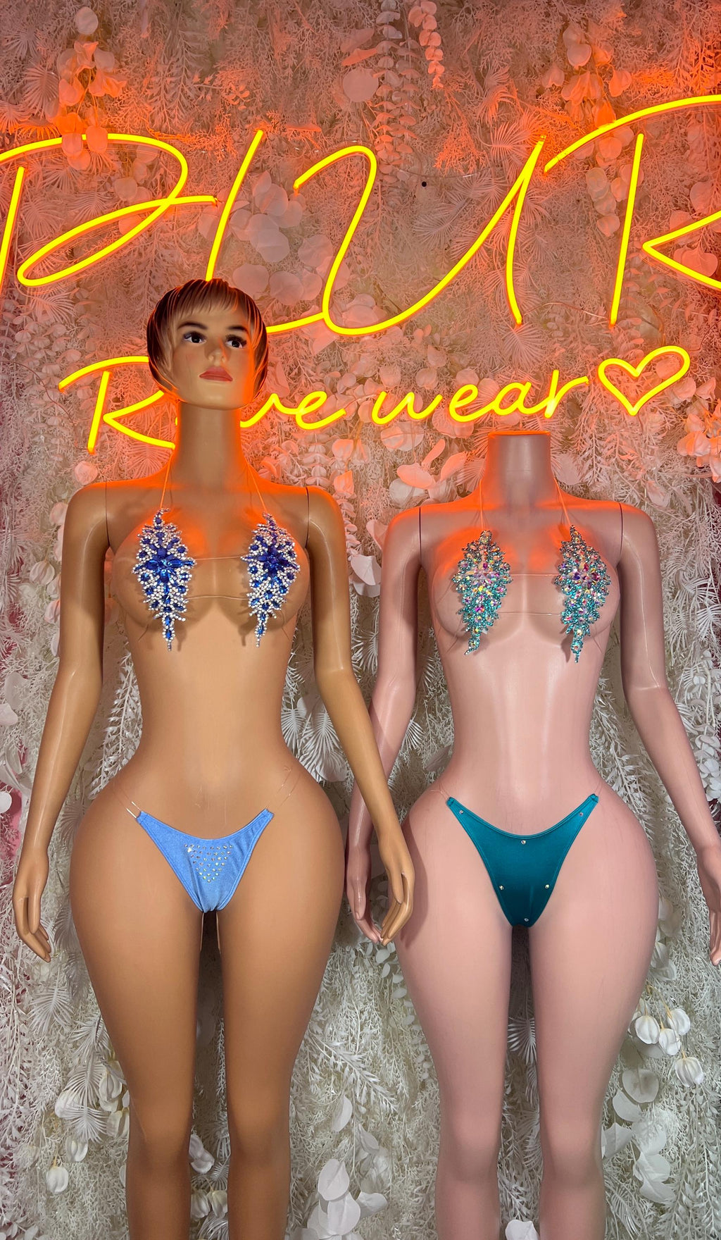 Blue crystal rhinestone bikini set with jeweled bra and matching bikini bottoms