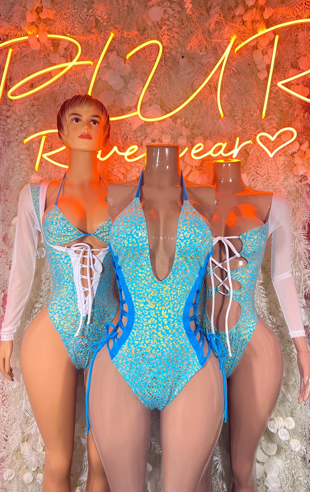 Bottlegirl Bodysuit Teal Cheetah Print Bartender Ravewear Festival wear - image 3