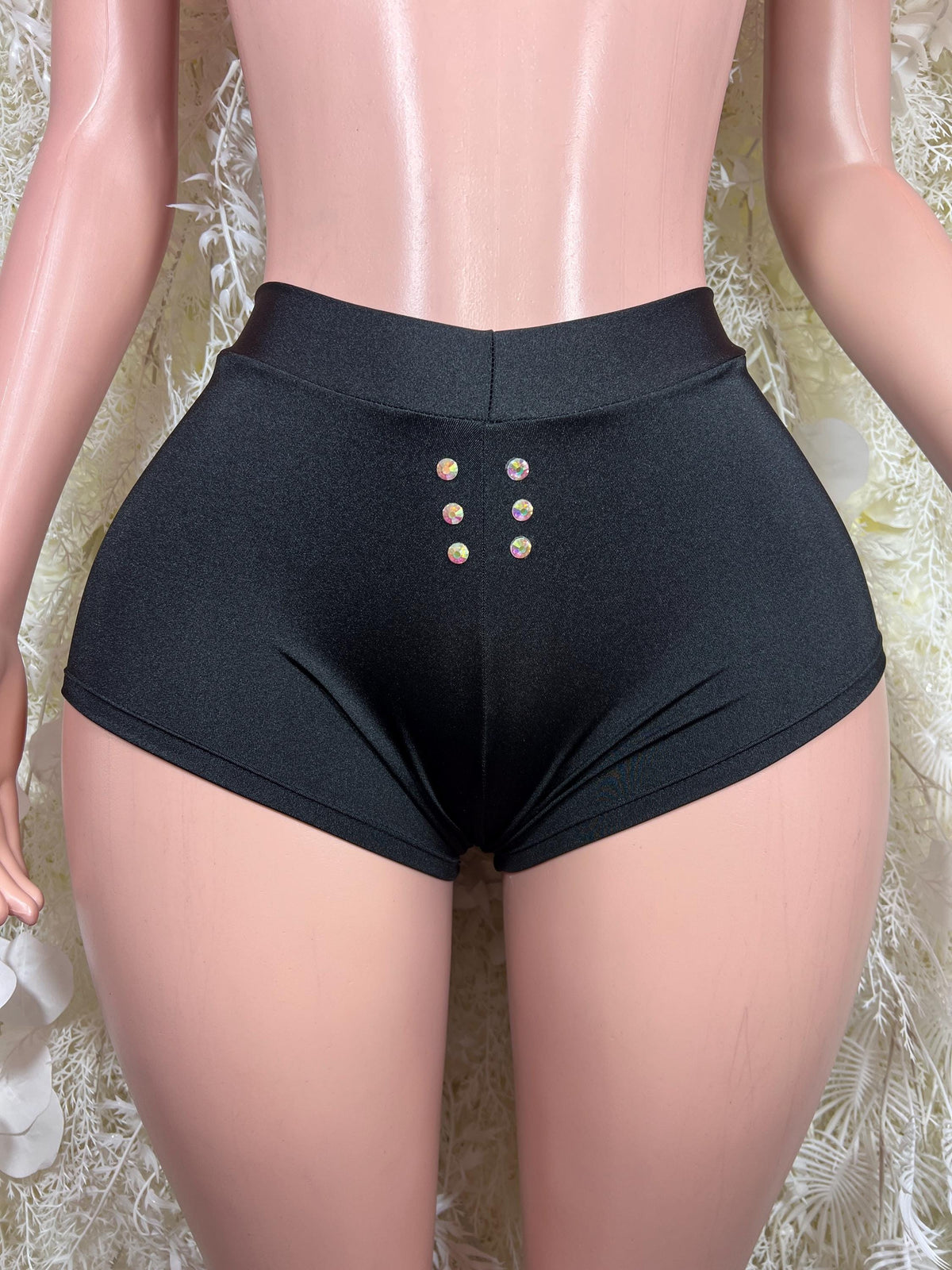 Women's black underwear shorts with front waistband buttons and smooth contour