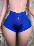 Women’s blue underwear shorts with button-front waistband