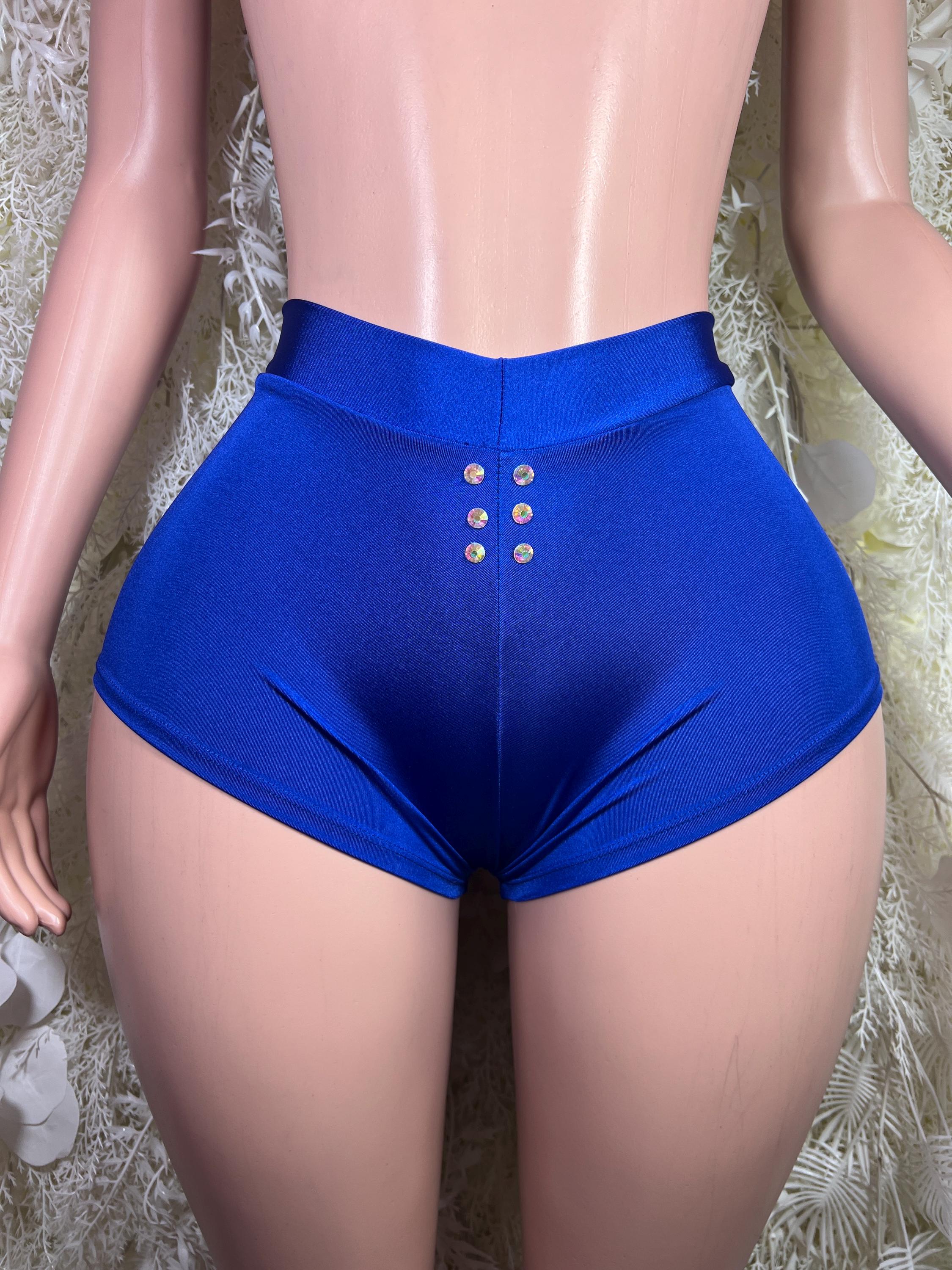 Women’s blue underwear shorts with button-front waistband