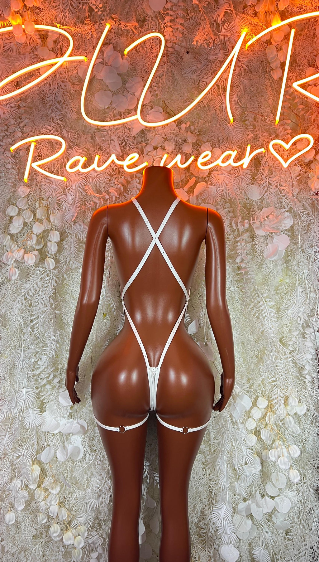 Silver metallic strappy bodysuit with crisscross back and open midsection