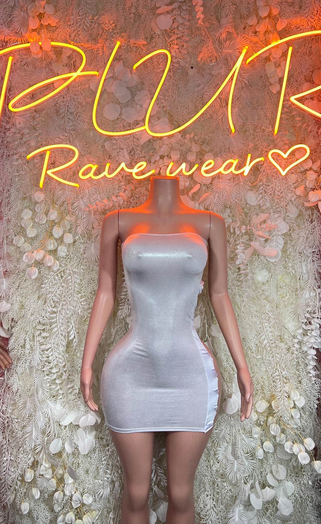 Silver metallic mini dress with corset bodice and short hem