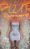 Silver metallic mini dress with corset bodice and short hem
