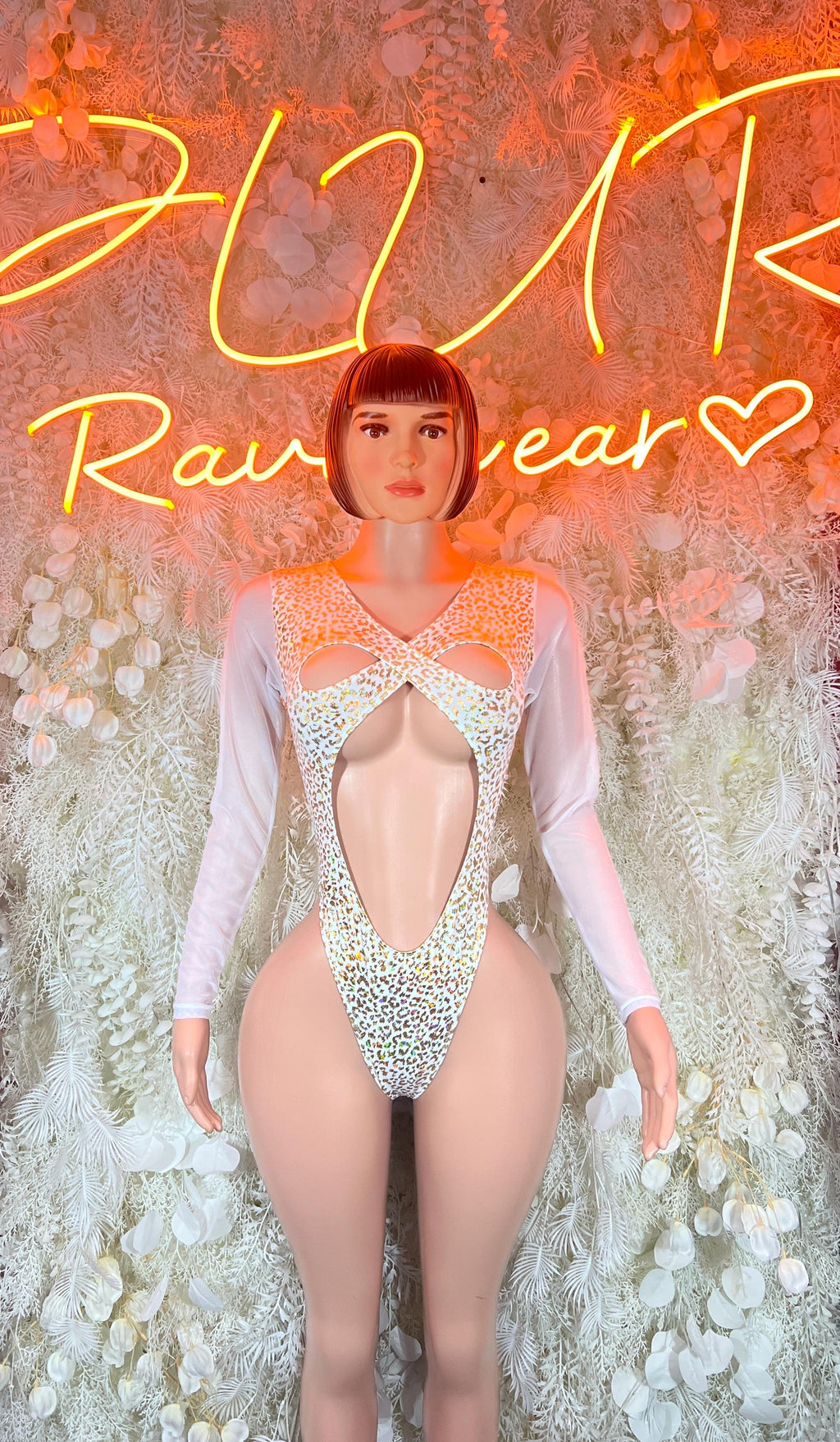 Bottlegirls White & Gold Metallic Cheetah Bodysuit - Dancewear, Clubwear