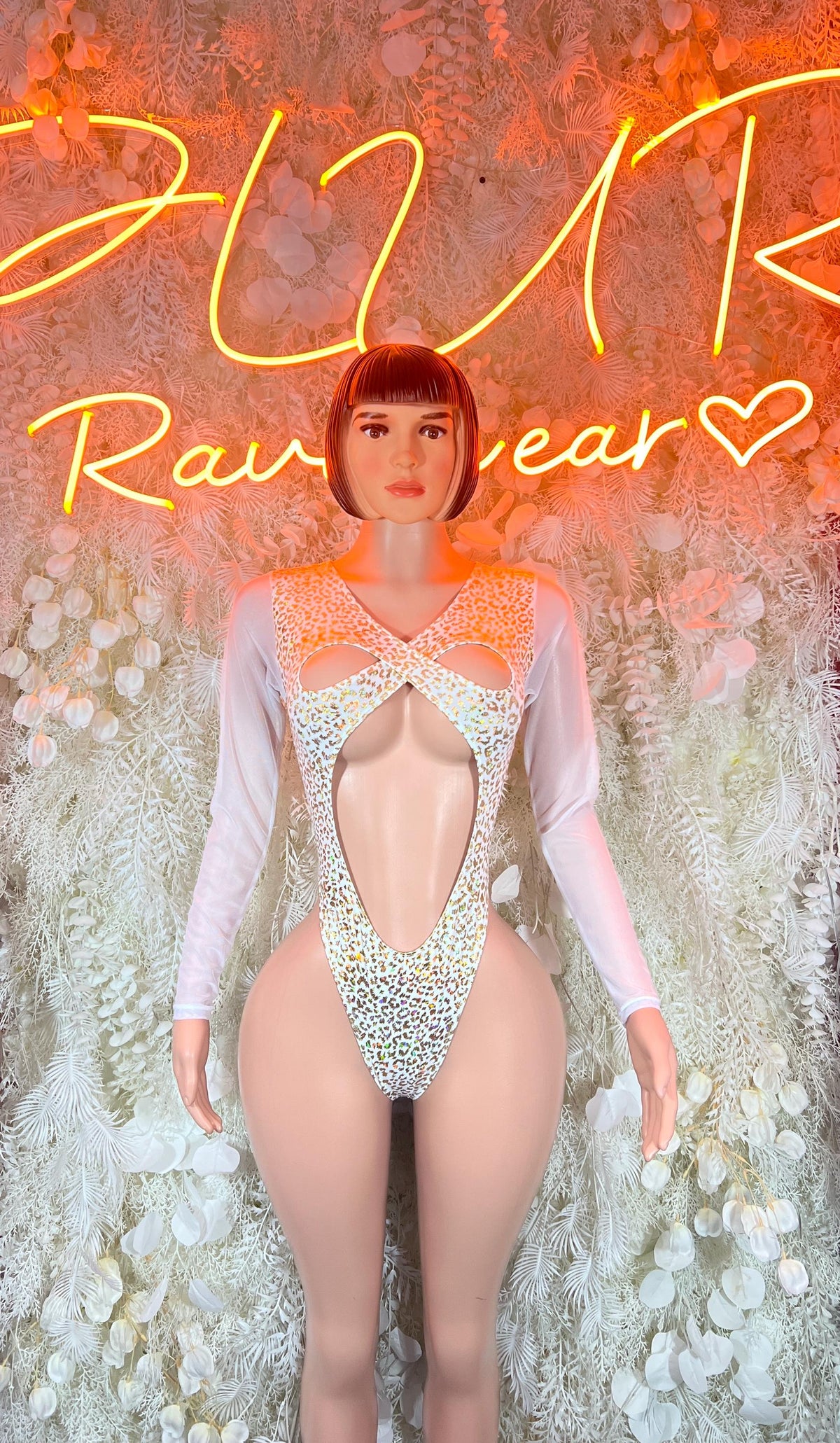 Bottlegirls White & Gold Metallic Cheetah Bodysuit - Dancewear, Clubwear