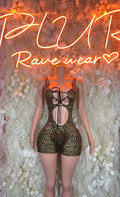 Cheetah-print mesh bodysuit with lace-up cutout front and long sleeves