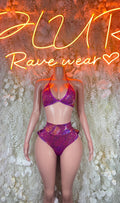 Purple metallic rave bra and high-cut bottoms with V-neck sparkle