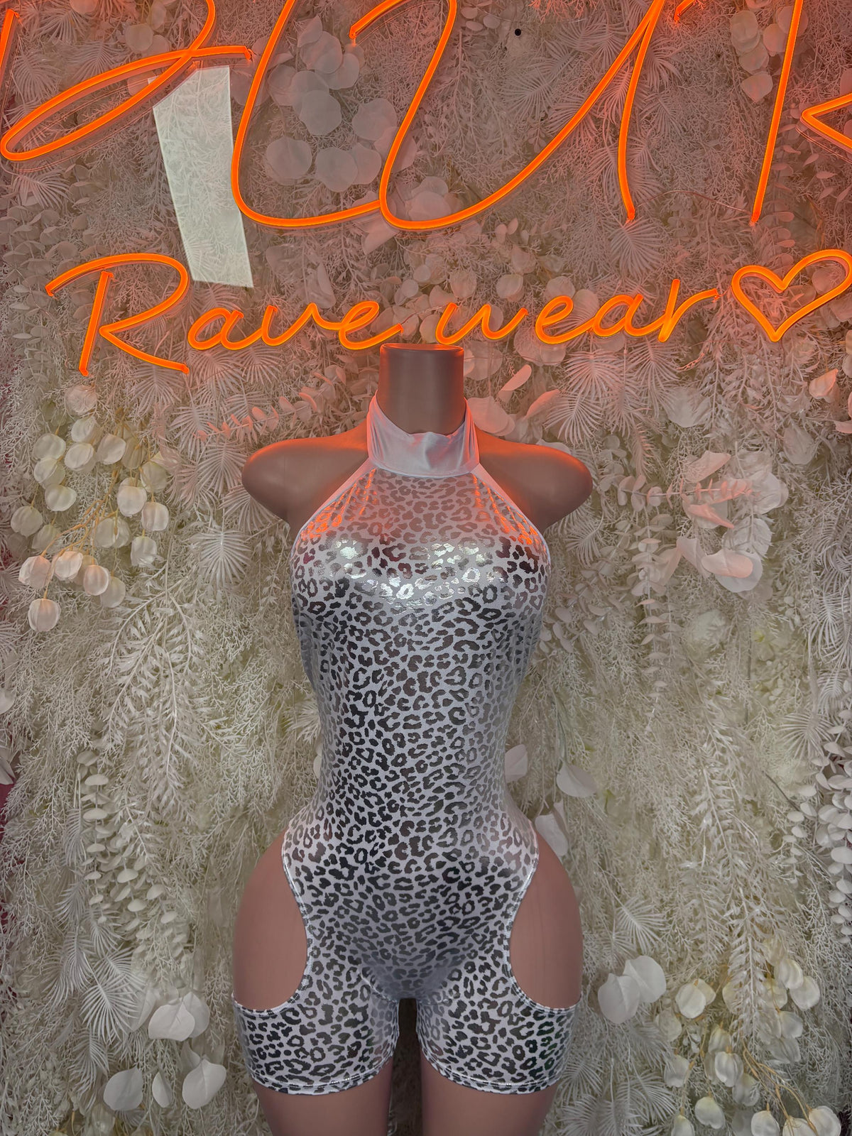 Bartender Bodysuit Silver Cheetah Print Bodysuit - Hologram Design | Exotic Dancewear for Performers, Raves