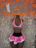 Christmas Pink Two Piece Skirt Set, Santa Dancewear Costume