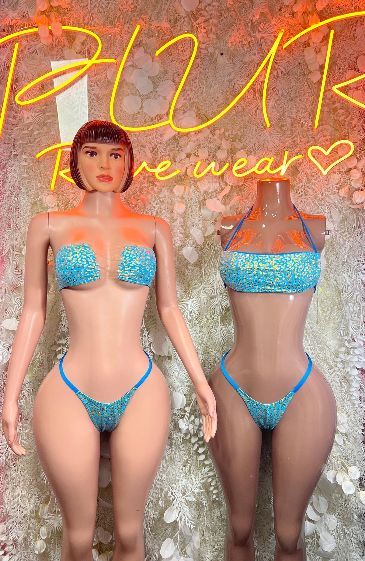 Rave wear Aqua Cheetah Two Piece Outfit, Bartender Uniform, Rave Festival Wear, Exotic Dancewear, Clubwear Costume, Waitress
