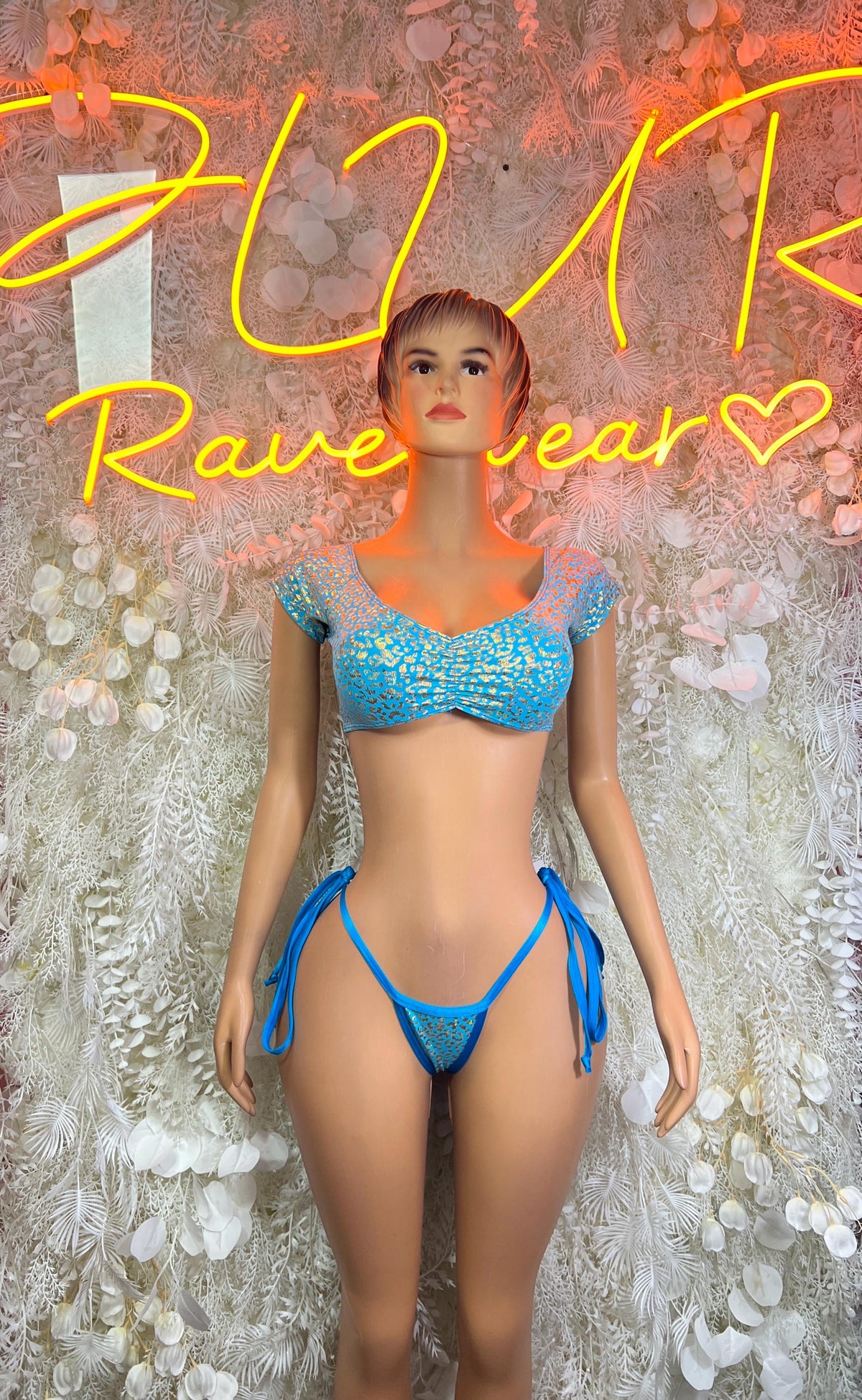 Aqua Cheetah Two Piece Outfit, Rave Festival Wear
