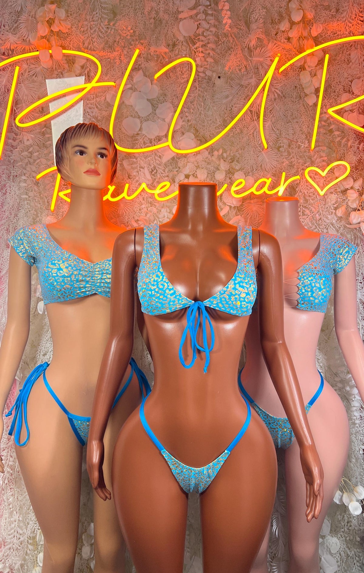 Aqua Cheetah Two Piece Outfit, Rave Festival Wear - image 3