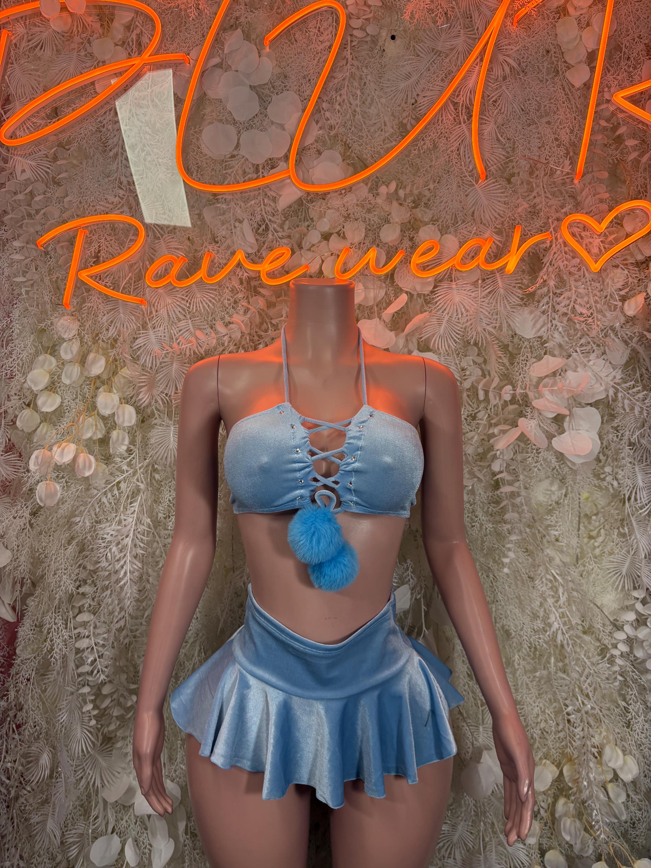 Baby Blue Two Piece Rave Outfit, Exotic Dancewear