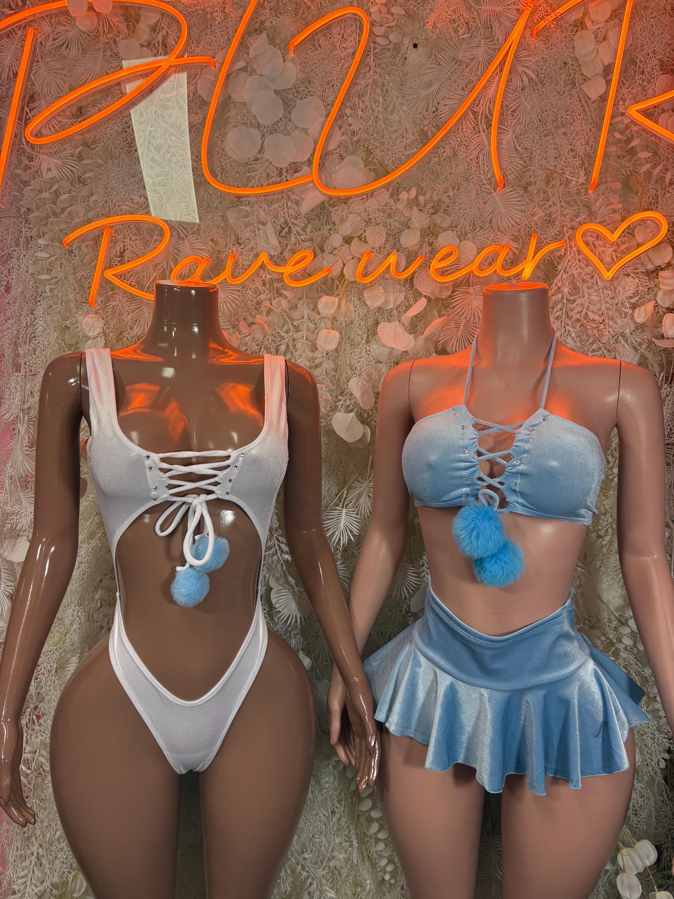 Baby Blue Two Piece Rave Outfit, Exotic Dancewear