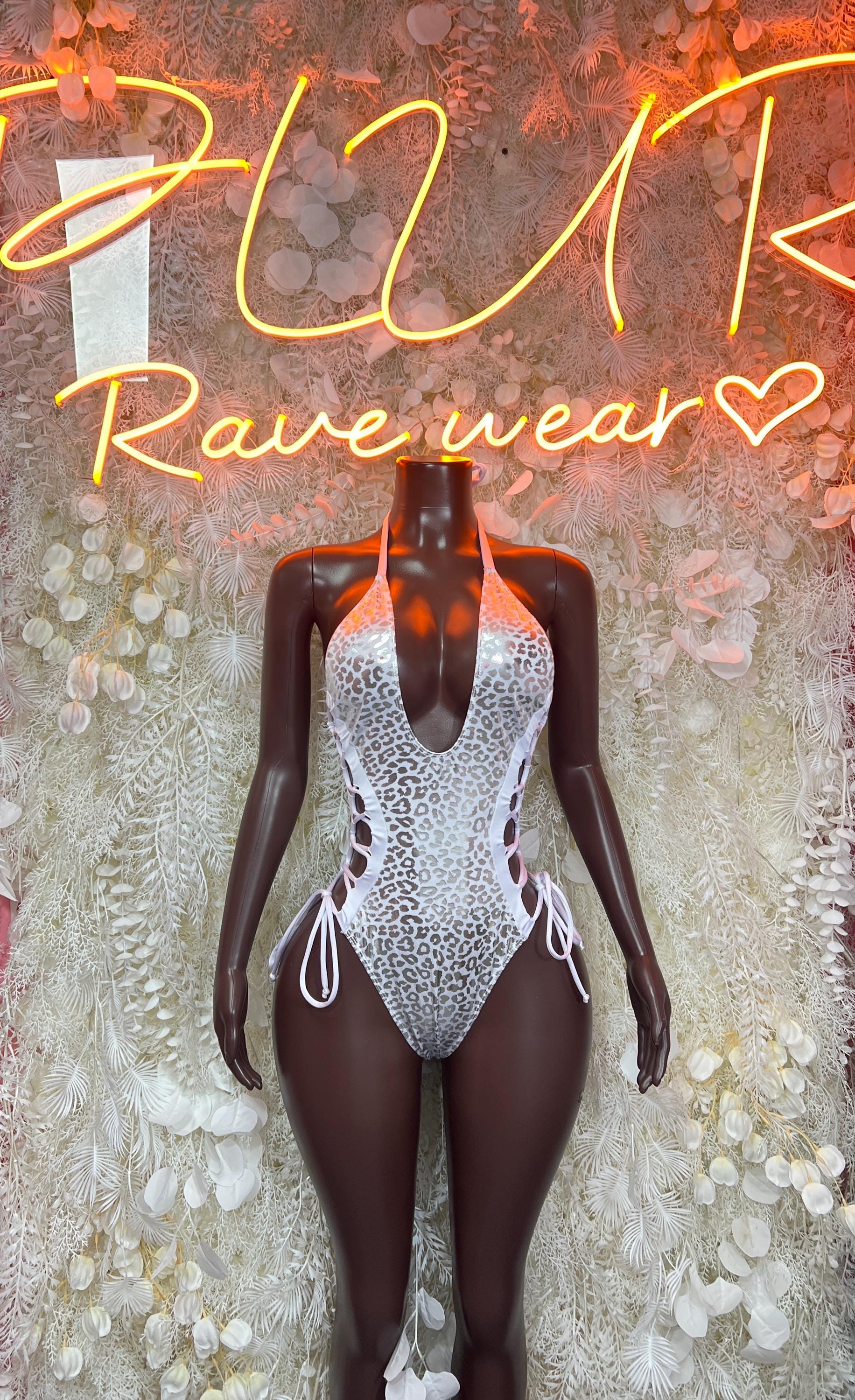 Bartender Bodysuit Silver Cheetah Print Bodysuit - Hologram Design | Exotic Dancewear for Performers, Raves