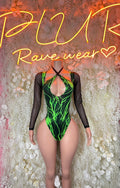 Bottlegirl outfits One-Piece Bodysuit Green Lightening - Custom Design | Exotic Dancewear for Performers, Raves, & Nights Out ( medium left