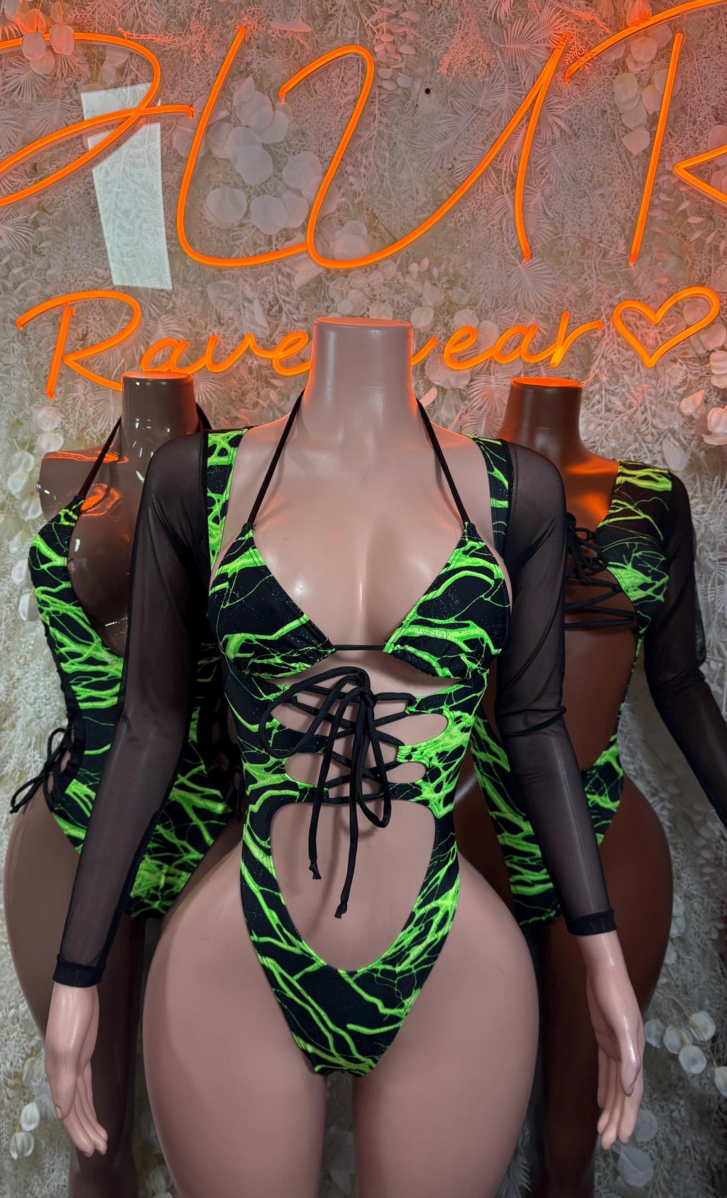 Green Lightning Bodysuit - Rave One-Piece Dancewear - image 3