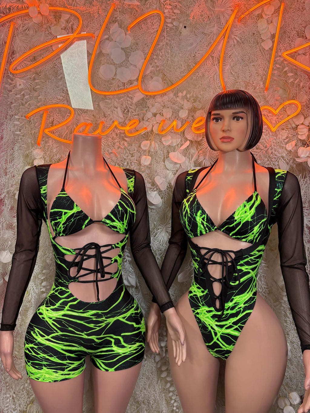 Green Lightning Bodysuit - Exotic Rave Dancewear - image 3