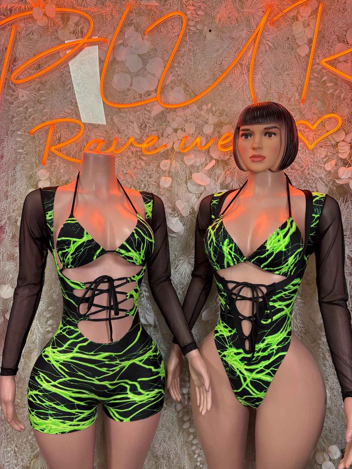 Green Lightning Bodysuit - Exotic Rave Dancewear - image 3