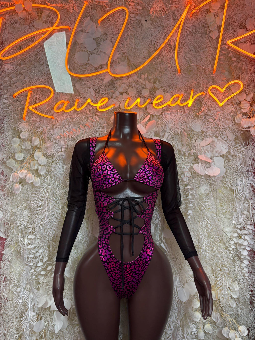 Purple Cheetah Bodysuit, Rave Festival Outfit, Exotic Dancewear