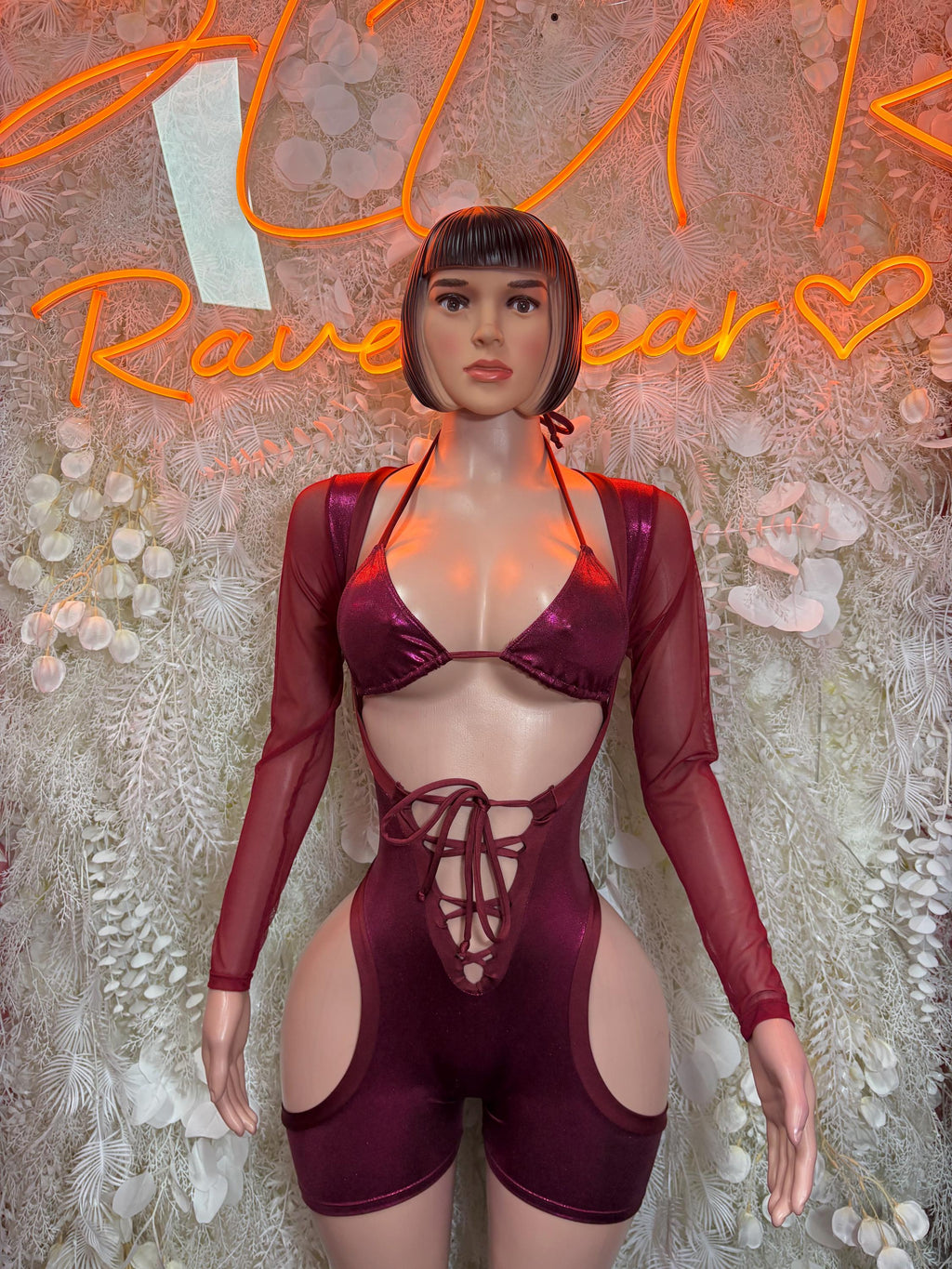 Bottlegirl One-Piece Bodysuit Burgundy - Custom Design | Exotic Dancewear for Performers, Raves, & Nights Out