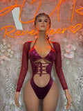 Bottlegirl One-Piece Bodysuit Burgundy - Custom Design | Exotic Dancewear for Performers, Raves, & Nights Out