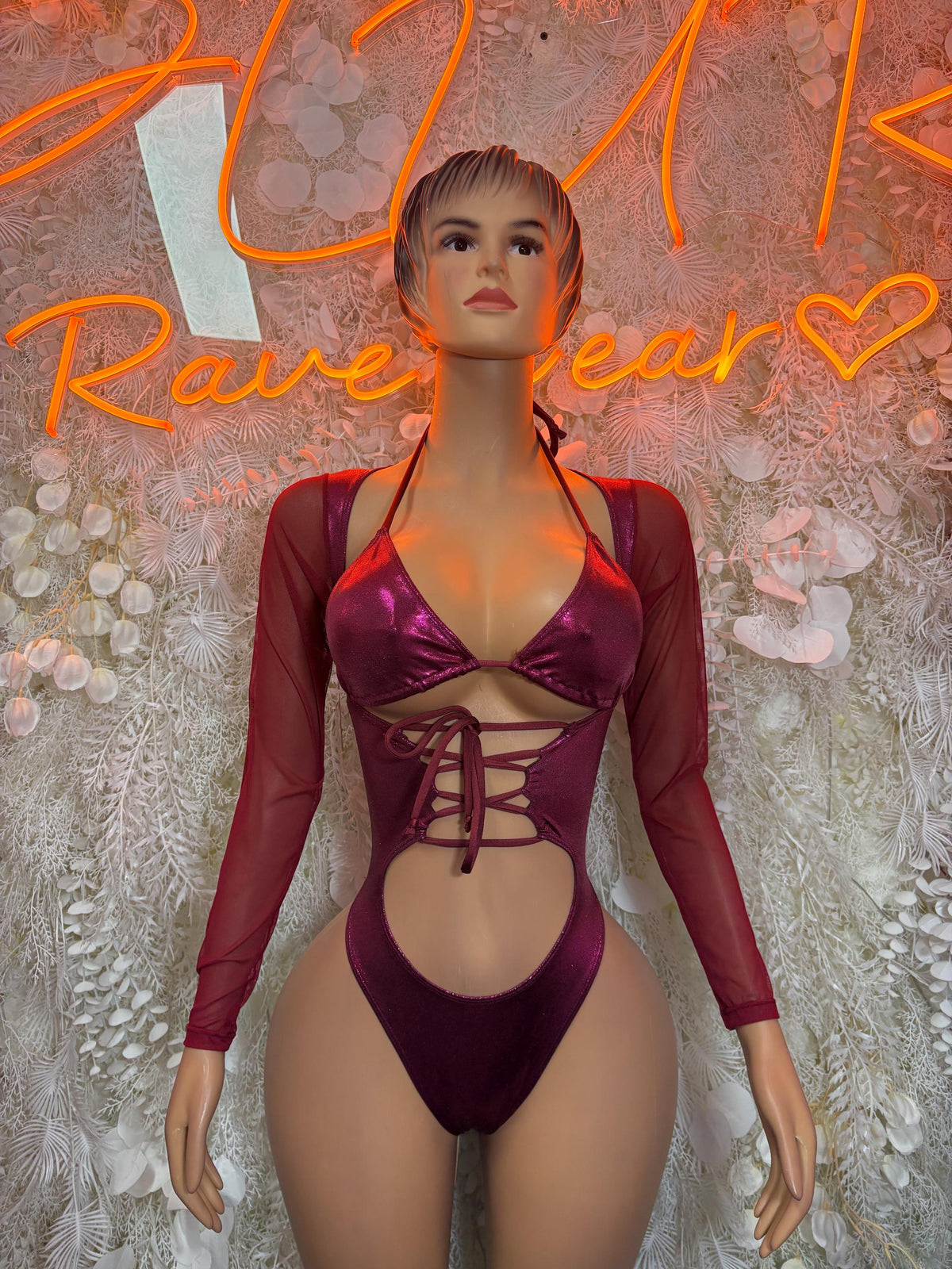 Bottlegirl One-Piece Bodysuit Burgundy - Custom Design | Exotic Dancewear for Performers, Raves, & Nights Out