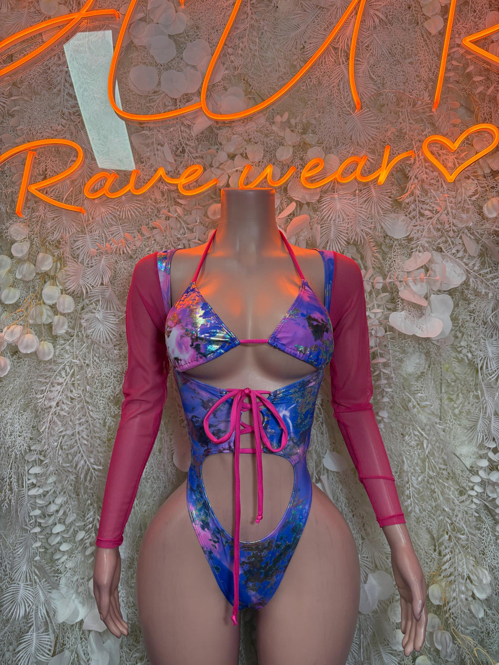 Bottlegirl Outfits Metallic Bodysuit - Pink Blue Rave Dancewear