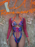 Bottlegirl Outfits Metallic Bodysuit - Pink Blue Rave Dancewear