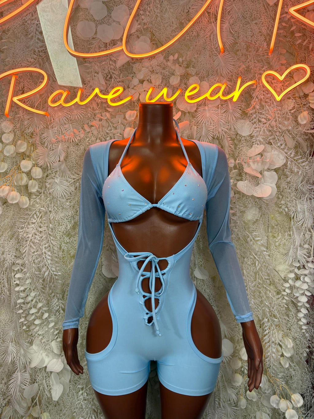 Bottlegirl One-Piece Bodysuit Baby Blue - Custom Design | Exotic Dancewear for Performers, Raves, & Nights Out