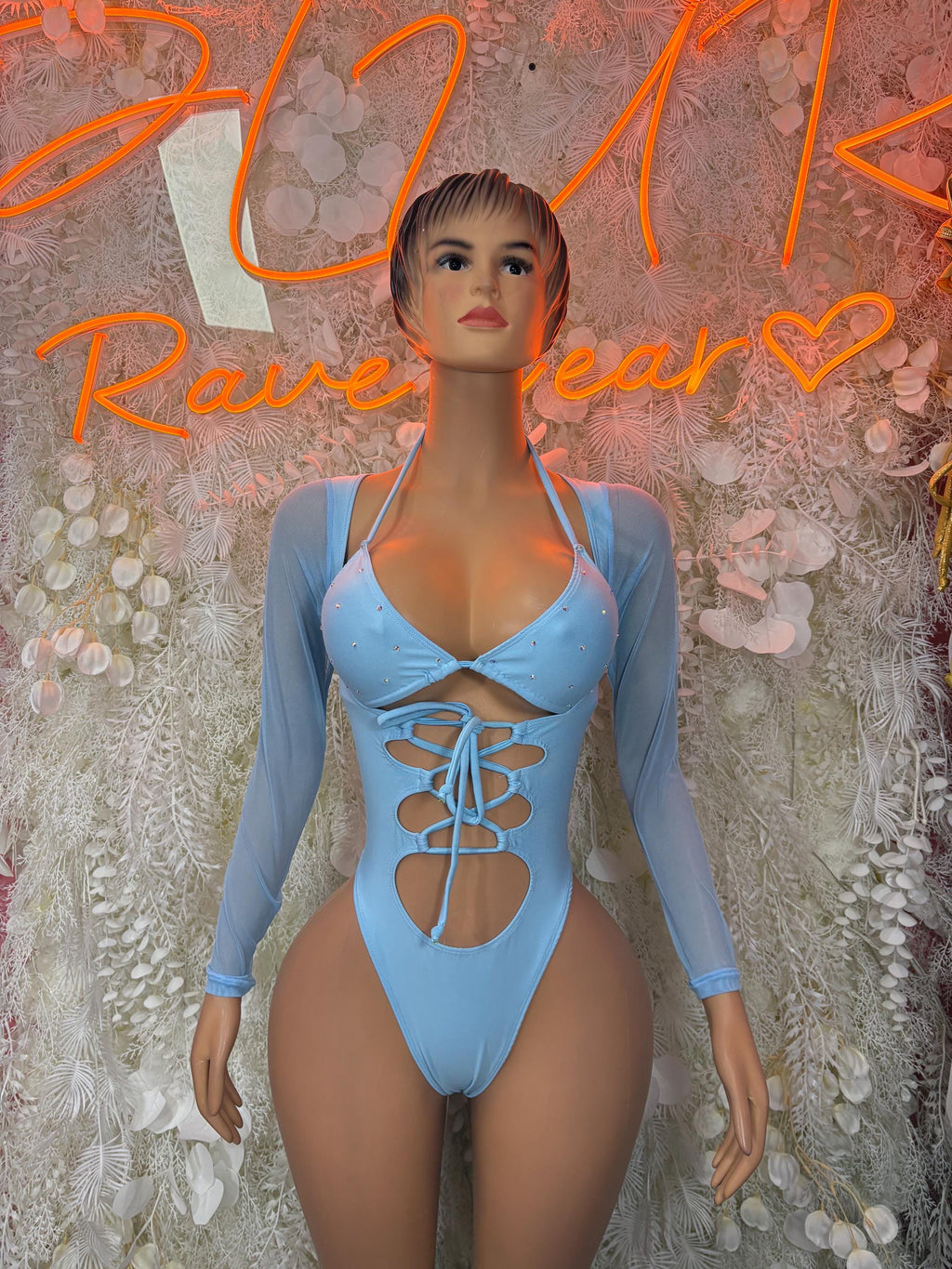 Bottlegirl One-Piece Bodysuit Baby Blue - Custom Design | Exotic Dancewear for Performers, Raves, & Nights Out