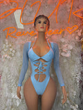 Bottlegirl One-Piece Bodysuit Baby Blue - Custom Design | Exotic Dancewear for Performers, Raves, & Nights Out