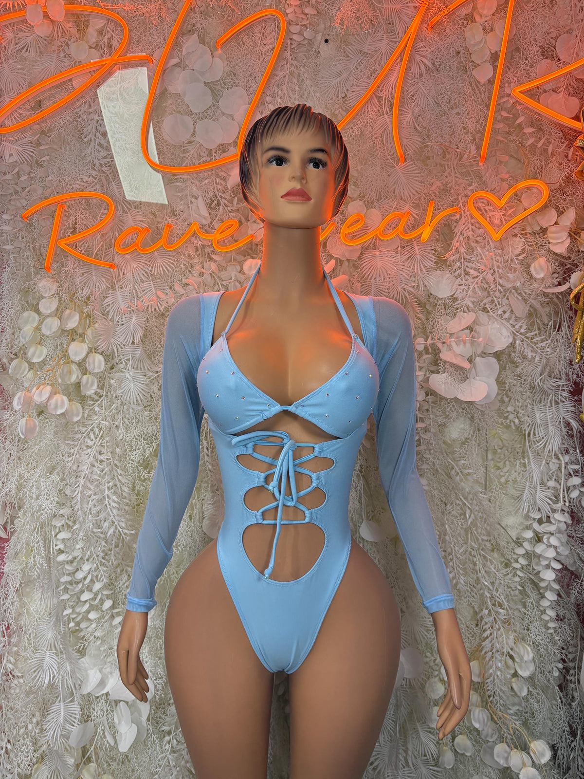 Bottlegirl One-Piece Bodysuit Baby Blue - Custom Design | Exotic Dancewear for Performers, Raves, & Nights Out
