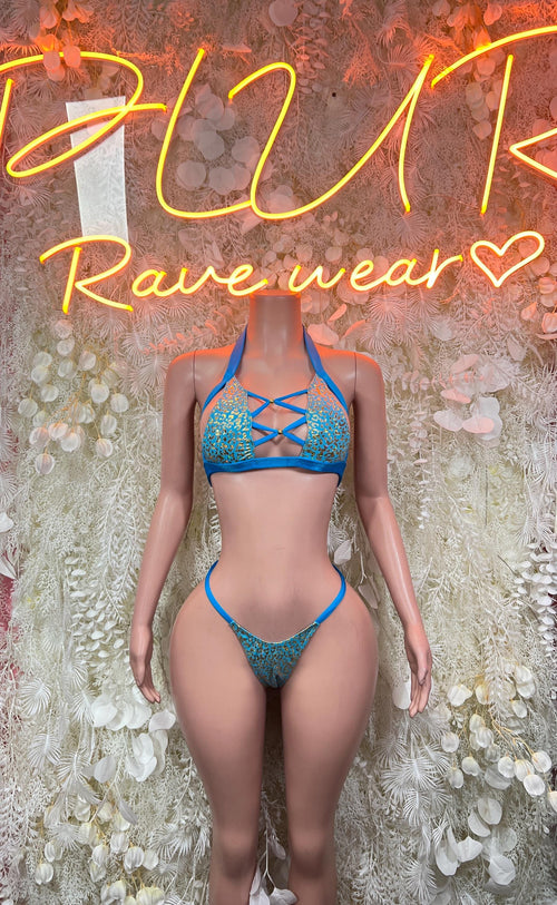 Aqua Cheetah Rave Outfit, Exotic Dancewear, Clubwear Costume