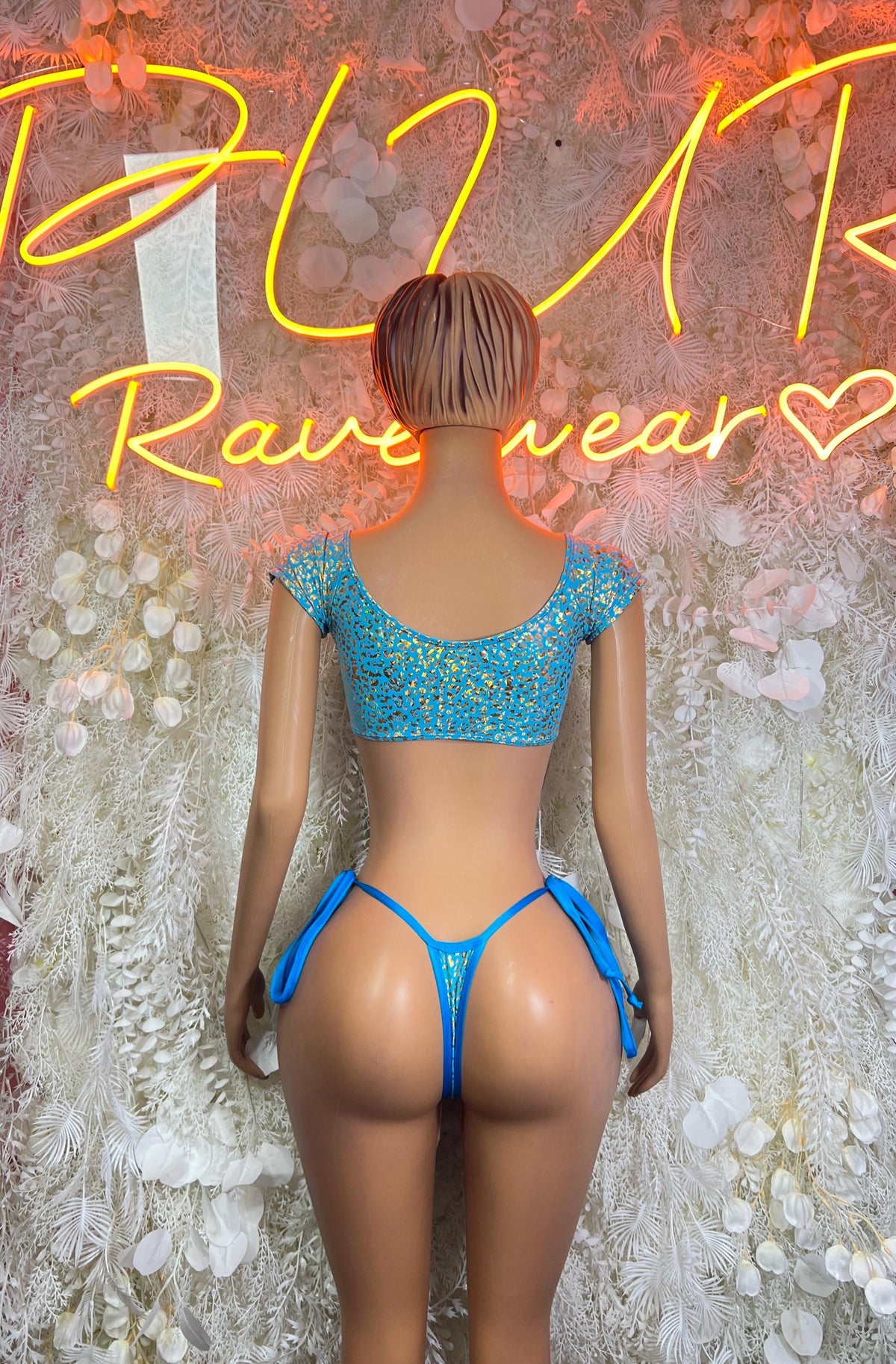 Aqua Cheetah Two Piece Outfit, Rave Festival Wear - image 2