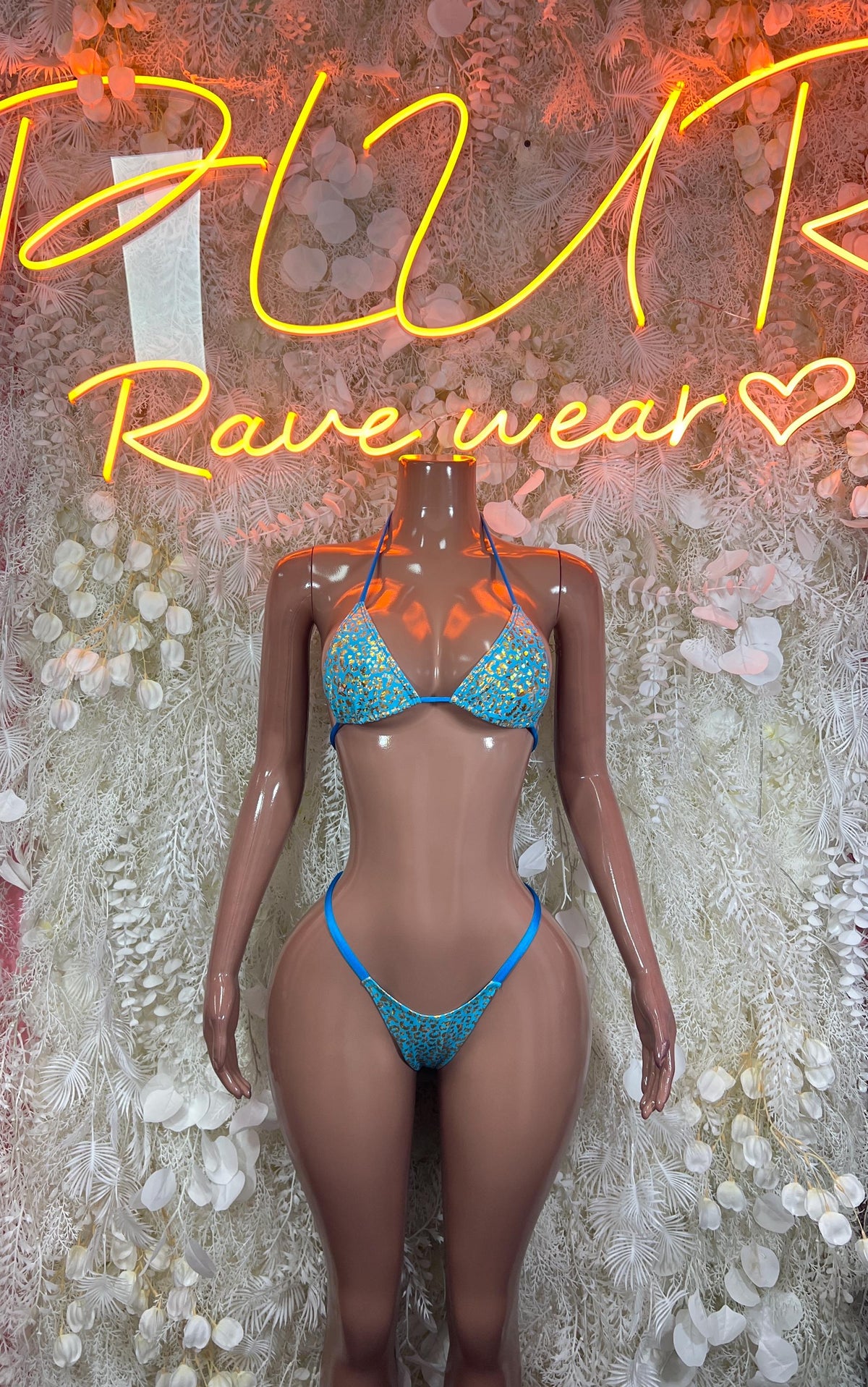 Aqua Cheetah Two Piece Outfit, Rave Festival Wear