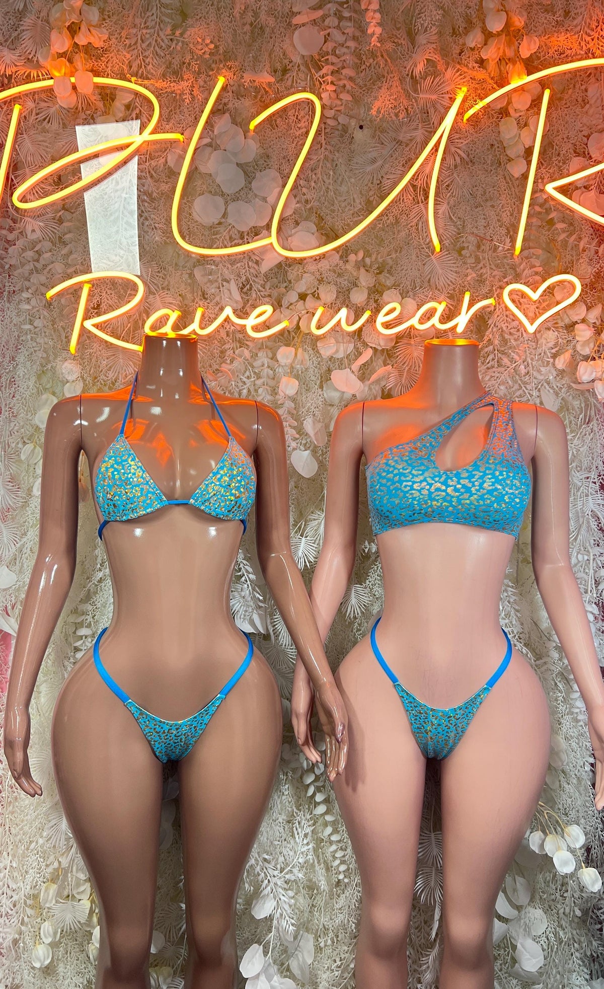 Aqua Cheetah Two Piece Outfit, Rave Festival Wear - image 3