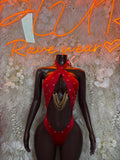 Valentines Day Bodysuit One-Piece Red Bartender Outfit– Exotic Dance & Rave Wear Festival Bodsuit