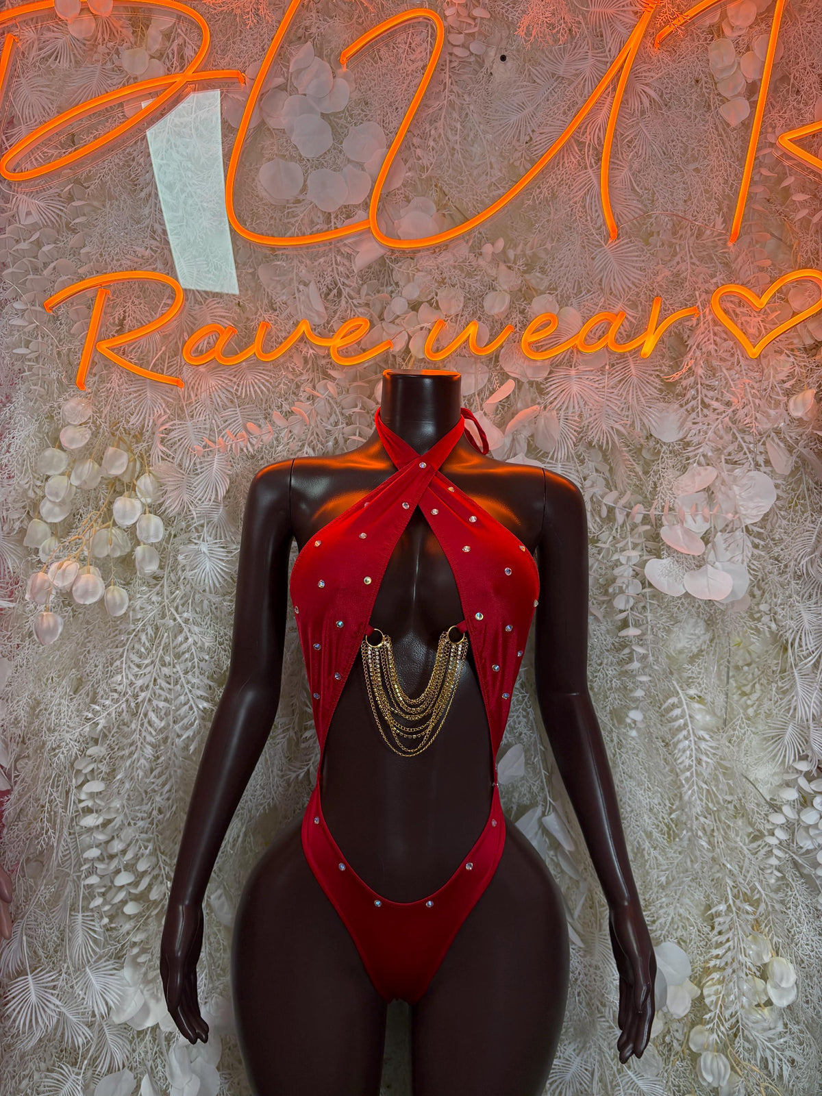Valentines Day Bodysuit One-Piece Red Bartender Outfit– Exotic Dance & Rave Wear Festival Bodsuit